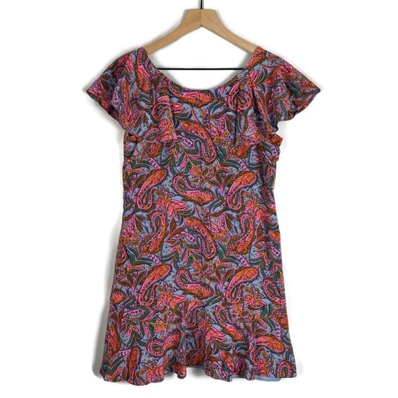 J. Crew Dresses & Skirts - J. CREW Pink Blue Paisley 100% Silk Cap Flutter Sleeve Mini Dress Size 2 Petite